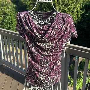 Vintage Suzie Purple & Black Animal Print Short Sleeve Tunic Top size M
